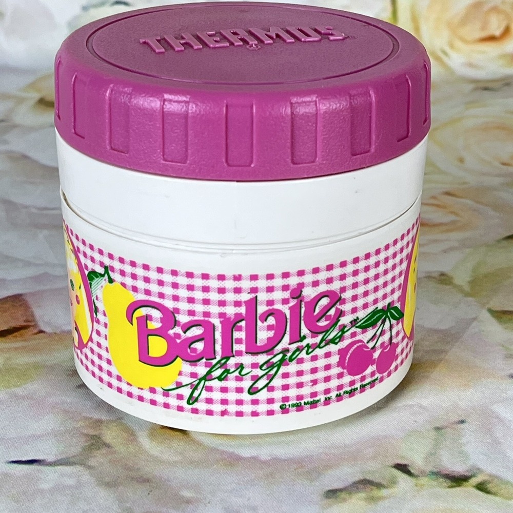Barbie Soup Thermos for Plastic Lunchbox Mattel 1993 Pink Fruit Designs CLEAN!
